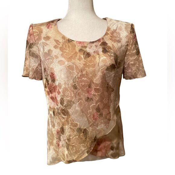 R & M Richards Vintage Floral Blouse Size 8 Shoulder Pads Asymmetrical Bottom - Picture 1 of 11